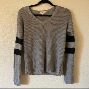 Pink Rose Ribbed Grey Sweater w Elbow Stripes